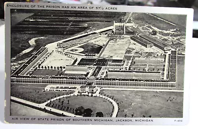 1930s JACKSON MICHIGAN POSTCARD Ariel View Of State Prison Of Southern Michigan • $5.06