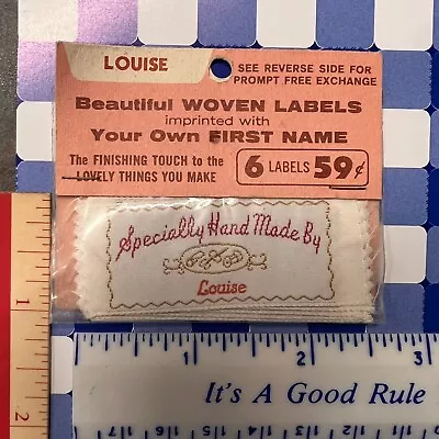 Vintage Personalized Sew In Woven Labels Specially Hand Made By Louise Set Of 6 • $6.95