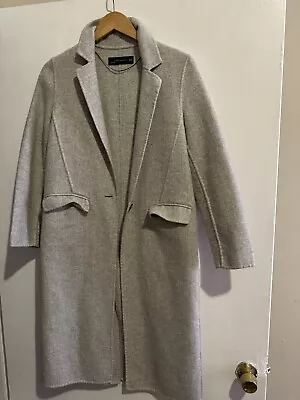 Zara Womens Gray Long Sleeve Notch Lapel Pockets One Button Overcoat Size XS • $20