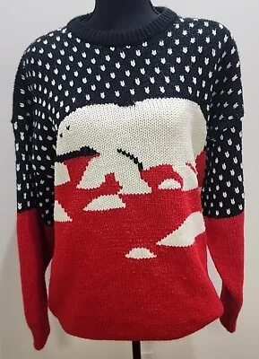 Vintage Lady Roi Polar Bear 80s Christmas Sweater Womens Acrylic Knit Size M  • $26.99