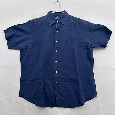 Polo Ralph Lauren Button Up Shirt Mens XL Blue Silk Linen Beach Relaxed Casual • $23.95