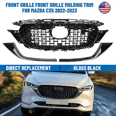Fits Mazda CX5 CX-5 2022-2023 Front Grille/Front Grille Molding Trim Gloss Black • $259