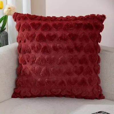 Solid Color Love Heart Plush Pillow Case Pillow Cover Cushion Cover 18x18 In • £3.59