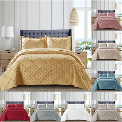 3 Piece Quilted Bedspread Embossed Bed Throw Single Double King Size Bedding Set • £18.99