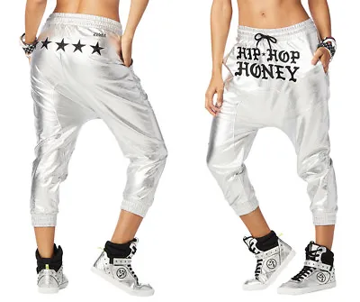 Zumba Cargo Capri Dance Pants Sweatpants Hip Hop Silver/Black -New! • £38.60