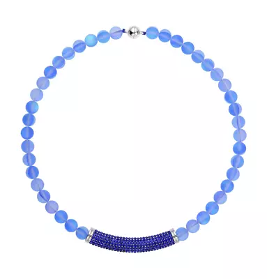 Necklace Beaded Blue Aurora Crystal Bar Charm Magnetic Closure **NEW** ELEGANT!! • $12