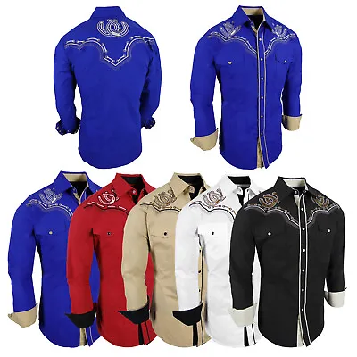 Mens Country Western Shirt Double Horseshoe Embroidery Cowboy Rodeo Snap Cuffs • $39.95