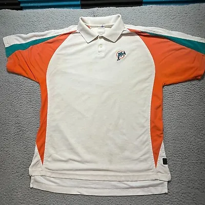 Miami Dolphins Polo Shirt Medium White Vintage Reebok Short Sleeve Moisture Wick • $14.29