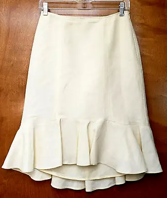 Ann Taylor LOFT Skirt Linen Fishtail Soft Yellow Lightweight Fully Lined Size 0 • $16.99