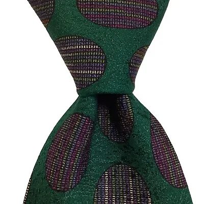 MISSONI Men's 100% Silk Necktie ITALY Designer POLKA DOT Green/Multi-Colored EUC • $41.99