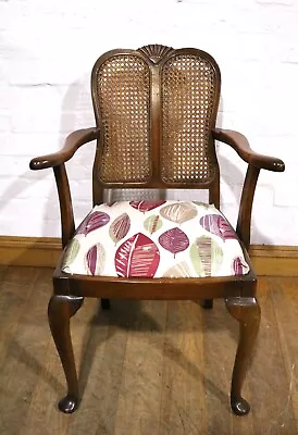 Vintage Carved Queen Anne Style Armchair - Bergere Cane Back Chair • £80