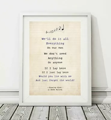 Snow Patrol - Chasing Cars (v.2) - Song Lyric Art Poster Print - Sizes A4 A3 • £6.95