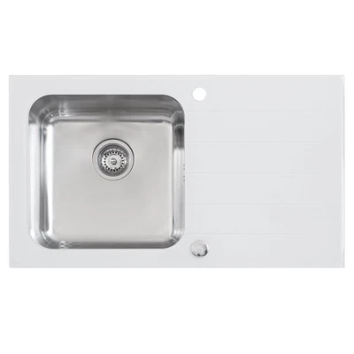 £169.99 • Buy Modern Stainless Steel & Toughened Glass Kitchen Sink 1.0/1.5 Bowl Drainer Inset