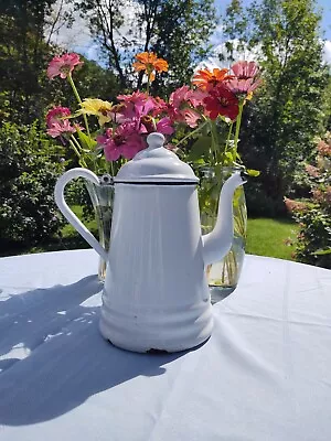 Farmhouse Decor White Enamel Coffee -Tea Pot • $24