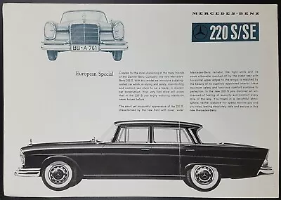 Original Mercedes Benz 220S/SE Saloon Car Sales Brochure C 1960 Ref P 1274 7 • $18.65