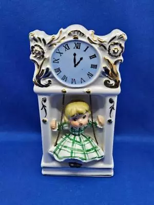 Vtg Relpo Girl On Swing Under Clock Ceramic Planter MCM #804 Gold Accents Japan • $39.99