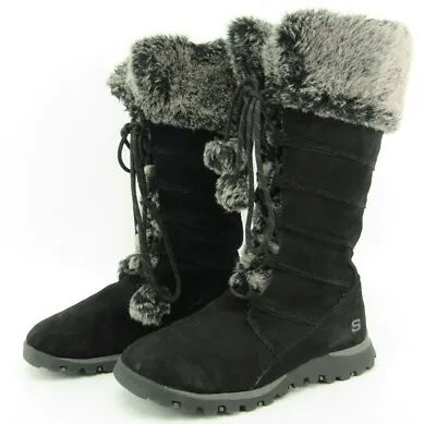 Skechers Womens Sz 7 Grand Jams Unwritten Boots Suede Faux Fur  Black 47268 • $28.49