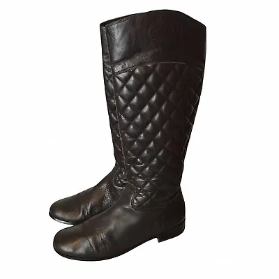 Vince Camuto Womens Leather Boots Sz US 8B/EU 38 Knee High Brown Quilted Rianer • $29.99