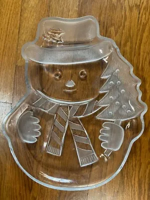Mikasa Crystal Embossed Snowman Christmas Platter Tray 11.5  Mint Condition • $12.95