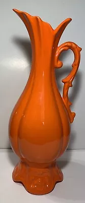 VINTAGE ART DECO!! Pedestal Bold Orange PITCHER VASE 14” TALL.. SIGNED!! • $32.85