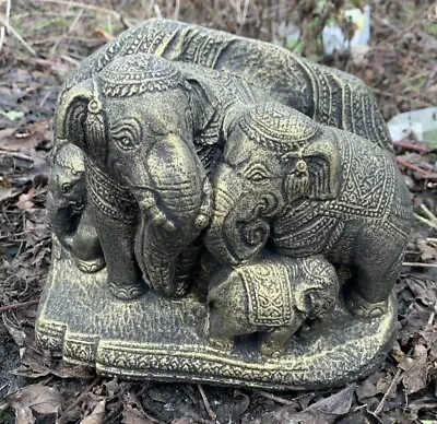 £20.99 • Buy Stone Garden Gold Thai Elephant Family Ganesh Indian Cute Ornament
