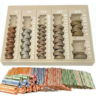 Coin Counter Sorter Money Tray – Bundled With 64 Coin Roll Wrappers Bundle – 6 C • $19.99