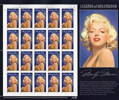 U.S. COMM PANE OF 20 SCOTT#2967 1995 32ct MARILYN MONROE MNH P#S112211 • $8.40