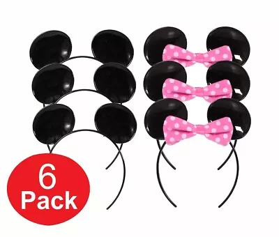 6x Mickey Mouse Minnie Ears Black Pink Bow Headband Boys Girls Birthday Party • $9.45