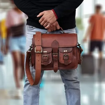 Men's Genuine Vintage Handdecore Leather Messenger Shoulder Laptop Bag Briefcas • $49.40