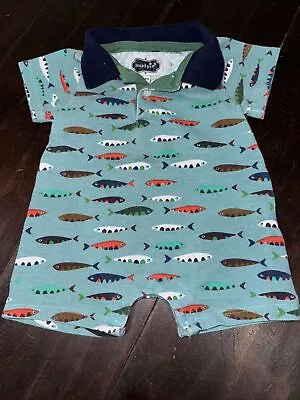 Mud Pie 0-6 Months Fish One Piece Infant Boys Collared Shorts Romper • $6