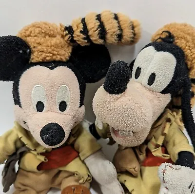 Frontier Goofy 10” & Mickey 9” Pair Beanbag Plush Raccoon Tail Hats Disneyland • $20.99