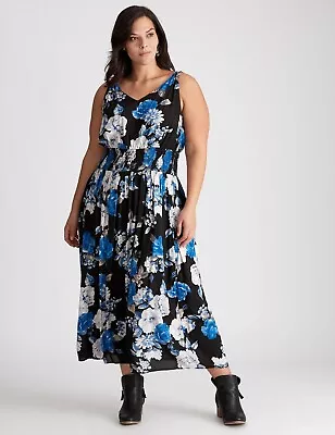Autograph Maxi Dress Plus Size 24 Sleeveless Blue Floral Shirred Viscose RP$100 • $34.99