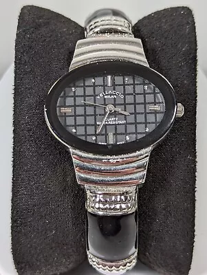 Vellaccio Black Dial Oval Silver Tone Case Hinge Open Cuff Watch • $13.99