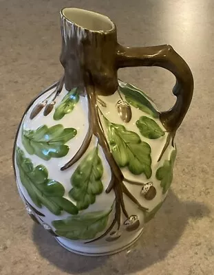 LOMONOSOV :: 7 3/4” MAJOLICA HANDLED JUG Or PITCHER “Oak & Acorns” USSR • $62.99