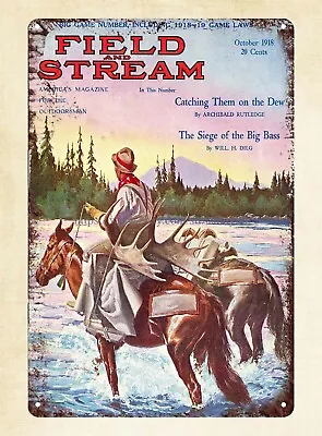 Nice Home Decor Field And Stream 1918 Moose Hunter Horse Creek Metal Tin Sign • $18.95