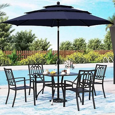 6PCS Patio Furniture Set With Patio Umbrella Outdoor Stackable Chairs Dining Set • $407.99