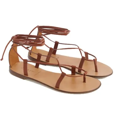 J.Crew Leather Lace-Up Sandals Dark Cedar Brown Tan 7.5 • $25