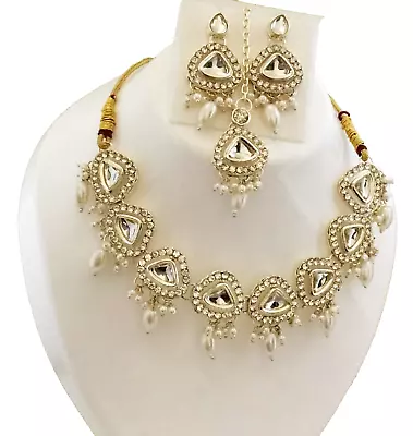 Indian Bollywood Style Bridal Choker Gold Plated CZ Jewelry Necklace Earring Set • $24.75