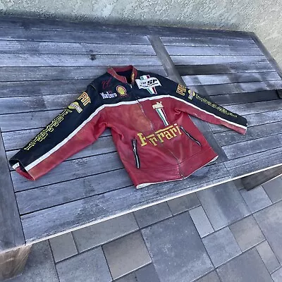 Vintage Scuderia Ferrari Kimi Räikkönen F1 Formula 1 Racing Leather Jacket Fiat • $100