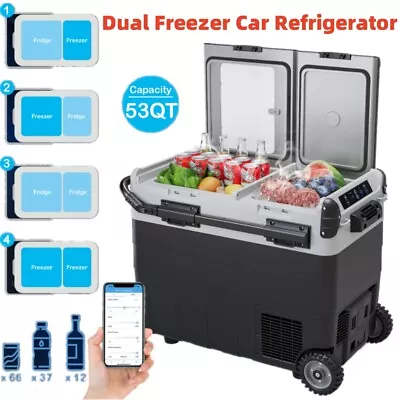 12V Dual Freezer Portable Refrigerator 53 Quart Car RV Fridge WIFI APP Control  • $303.93