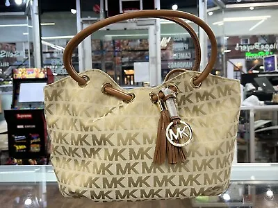 Michael Kors Beige/Brown Signature Canvas And Leather Ring Tassel Tote  • $120