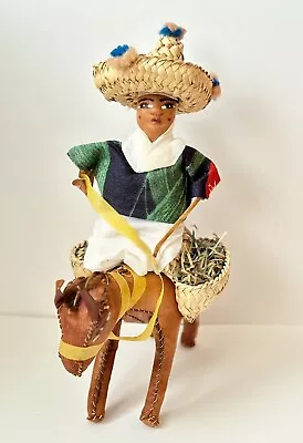 VTG Handmade Mexican Folk Art Doll Figurine • Farmer On Pack Mule 10”Ht • $39