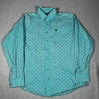 Cinch Long Sleeve Button Shirt Mens M Western Cowboy Blue Geometric • $24.99