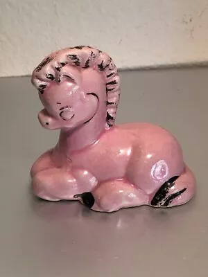 Vintage Pink Ceramic Horse With Black Accents Figurine • $14