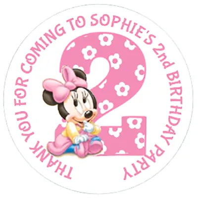 48 Personalised Minnie Mouse Stickers  2nd Birthday Party Bag Stickers 40mm • $4.92