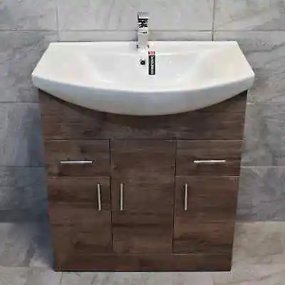 750mm Designer Walnut Oak Vanity Basin Sink Storage Unit Bathroom • £189.99