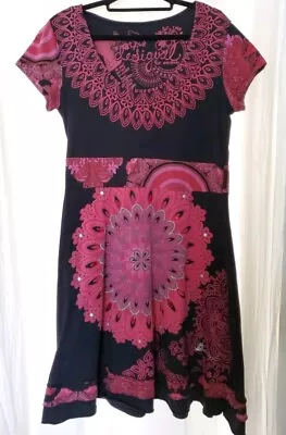 Desigual Mandala Red Pink Black Cotton A-line Dress Size XL • $39