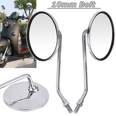 Metal 10mm Chrome Long Stem Motorcycle Mirrors Round For Harley Honda Scooter US • $18.90