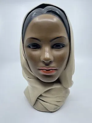 Vintage Marwal Chalkware Woman Head Bust Woman Wearing A Hijab MCM 10-in Display • $56.88