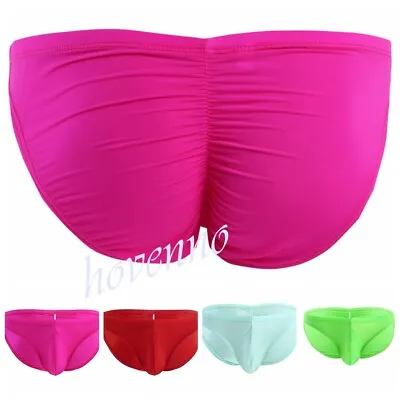 Mens Ice Silk Briefs Bikini Underwear Pouch Panties Ruched Back Thong Knickers • $7.59